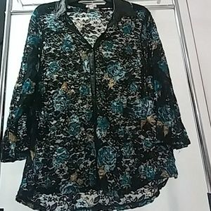 Floral Lace and Leather Blouse